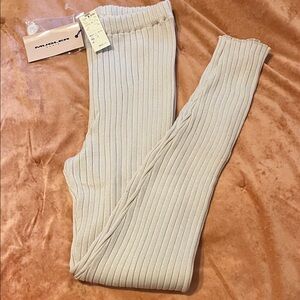 Mugler Ribbed Knit Trousers in Soft Cream